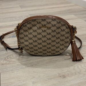 Michael Kors Tan and Brown Logo Crossbody Bag